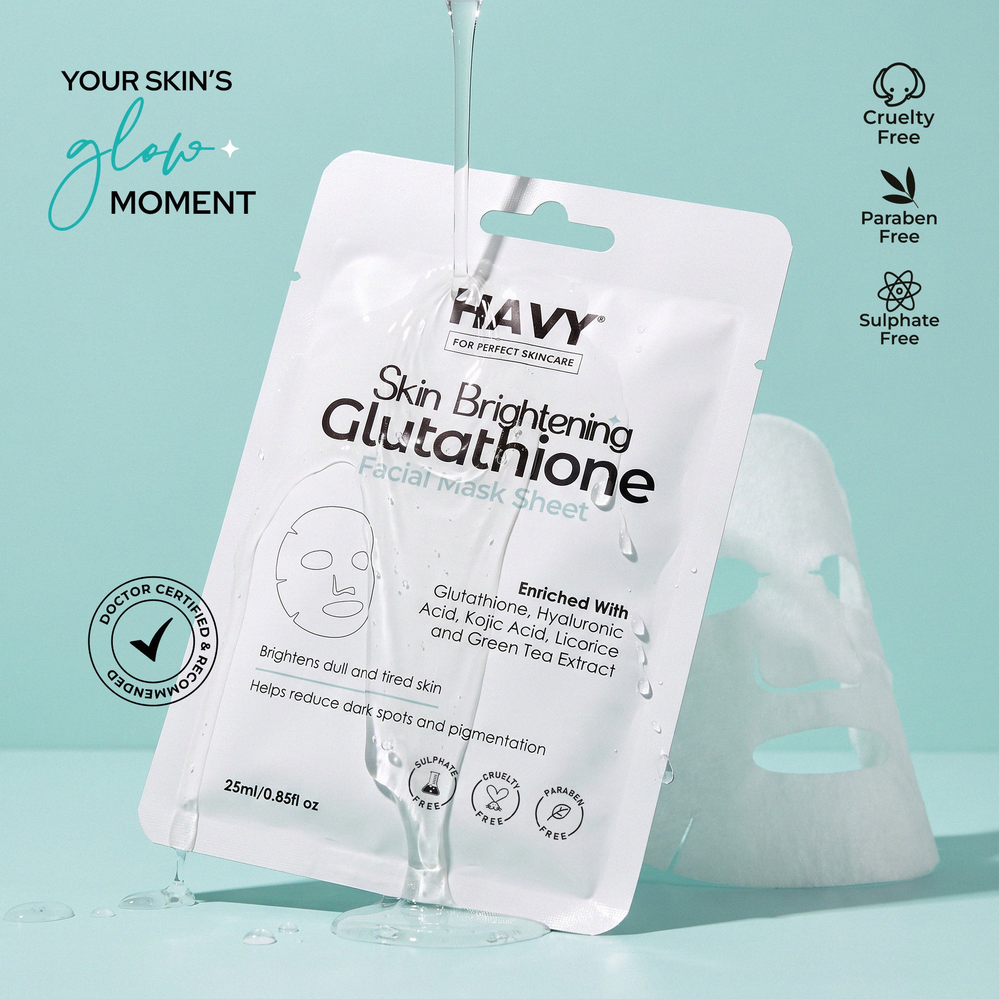 Havy Glutathione Skin Brightening Sheet Mask – Pack of 3